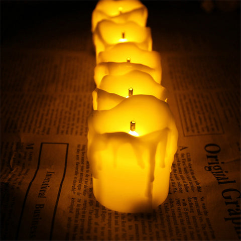Set of 12 Calming Votive Candles Yellow Flicker LED Tealight